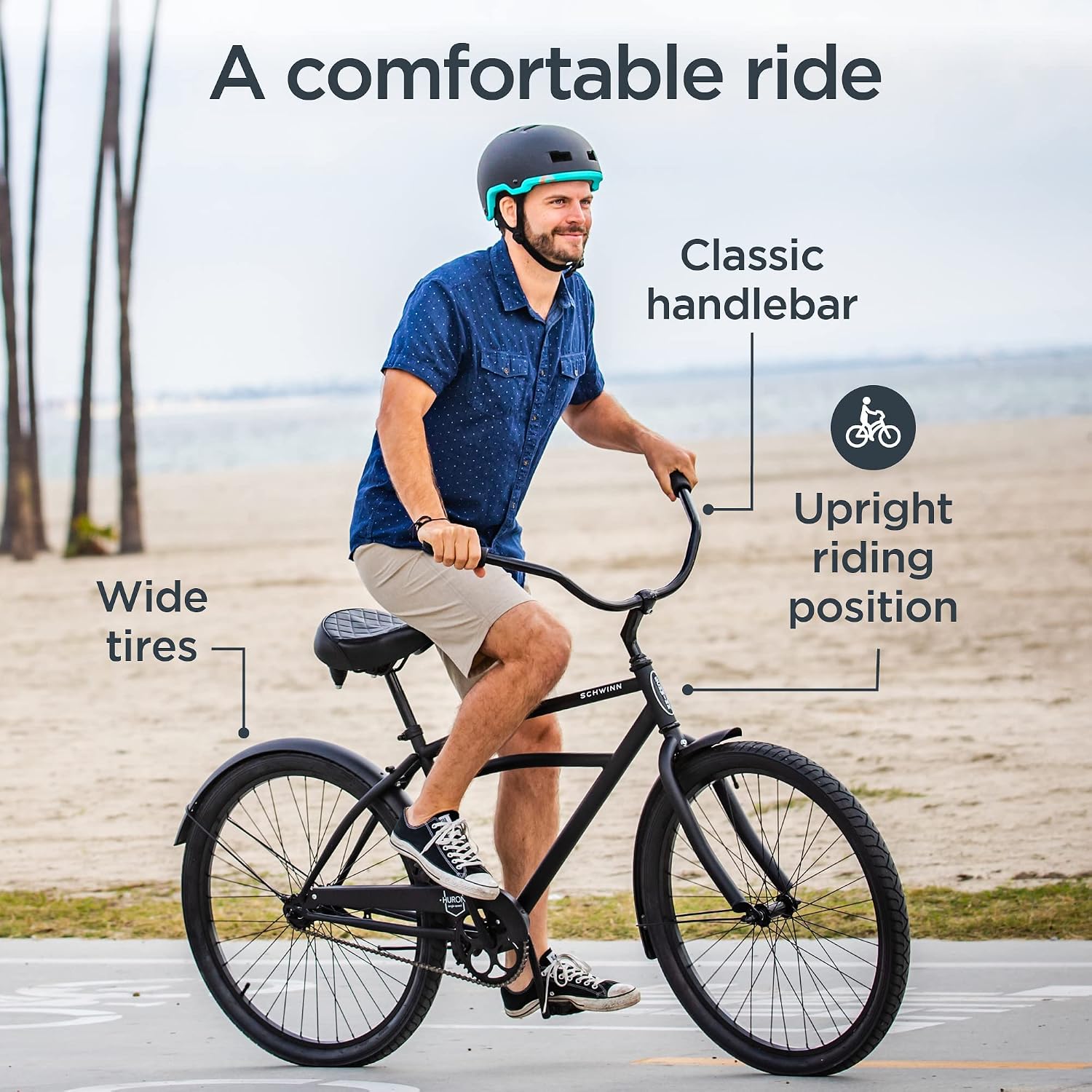 Schwinn Cruiser Bike, 26 Inch Bike for Women and Men, Beach Cruiser Bicycle, Linear Pull Brakes, Comfortable Padded Seat, Upright Riding Position, Adult Bicycle