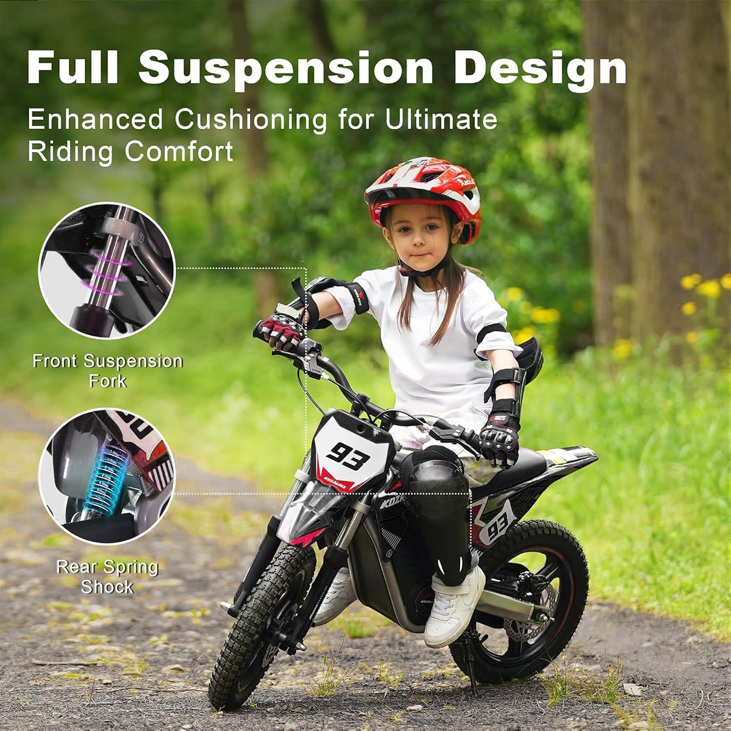 Electric Dirt Bike for Boys Girls Ages 5-10, 350W High Racing Competition Grade Motorcycle, Up to 18MPH 3 Speed Settings Balance Bike, 14IN Off-Road Tires Advanced Shock Absorption, Black