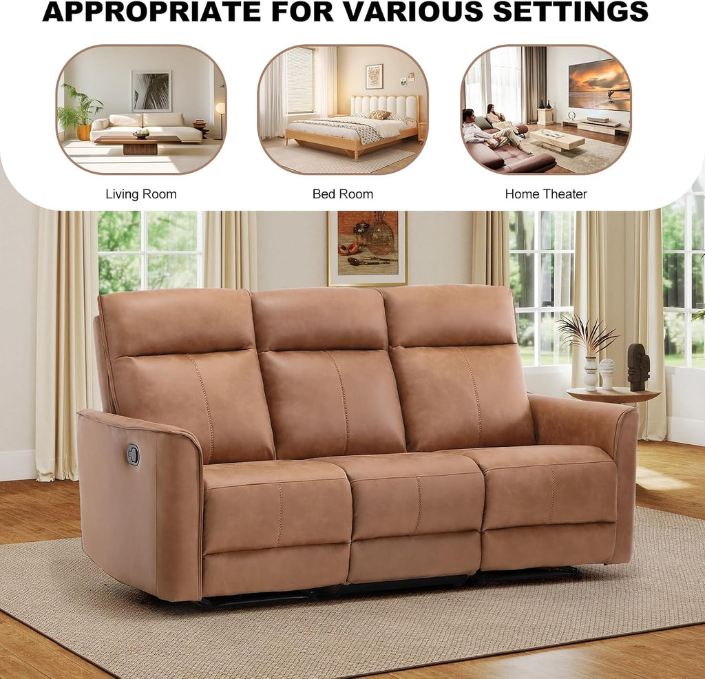 EBELLO Manual Recliner Sofa Furniture Set for Living Room, 2 Leathaire Nursing Chairs Swivel Glider Recliners and a 3 Seater Reclining Couch Set for Home Office, Brown