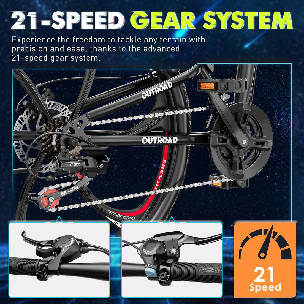 Outroad 26 Inch Mountain Bike, 21-Speed/High-Carbon Steel/Aviation Grade Frame, Dual Disc Brake, Adjustable Ergonomic Seat Bicycle for Men Women Adult, Quick Assembly in 20 Minutes Black
