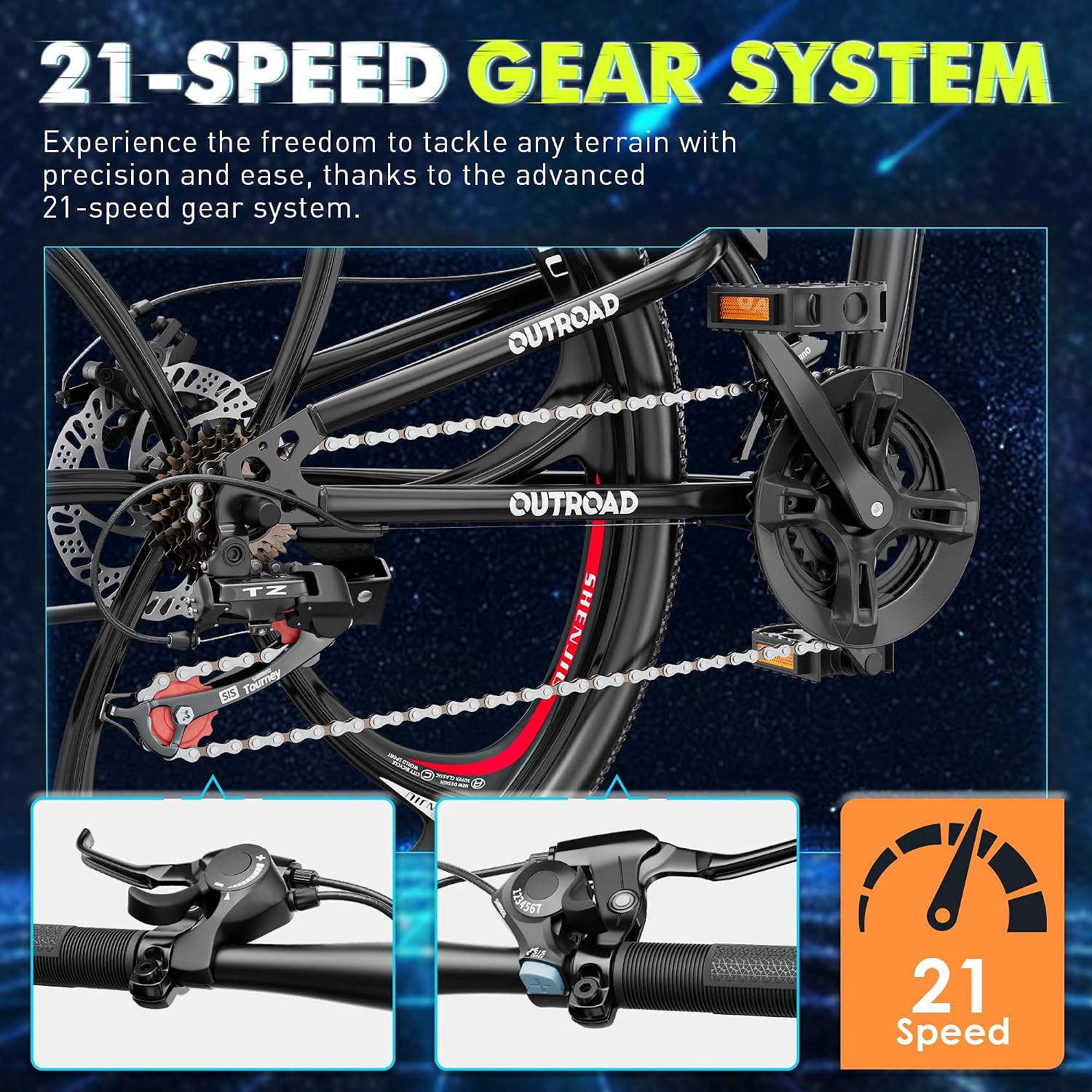 Outroad 26 Inch Mountain Bike, 21-Speed/High-Carbon Steel/Aviation Grade Frame, Dual Disc Brake, Adjustable Ergonomic Seat Bicycle for Men Women Adult, Quick Assembly in 20 Minutes Black