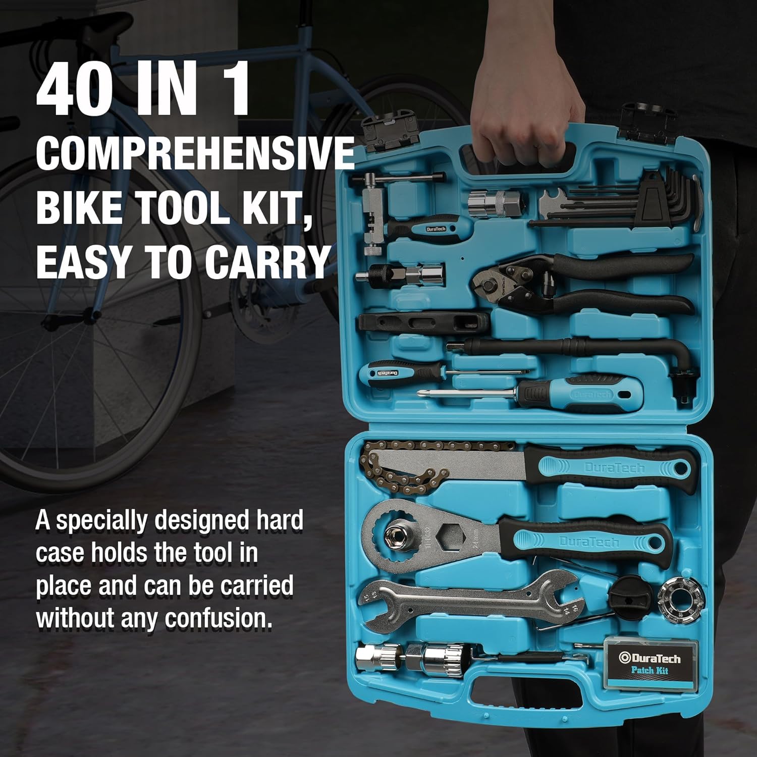 DuraTech 40PC Bike Repair Kit, Bicycle Tool Kit with Carry Case, Bike Accessories for Repairing Tyres, Brakes, Chains, Pedal, Mountain Bike & Road Bike Maintenance, Great Gift for Men, Bike Enthusiast