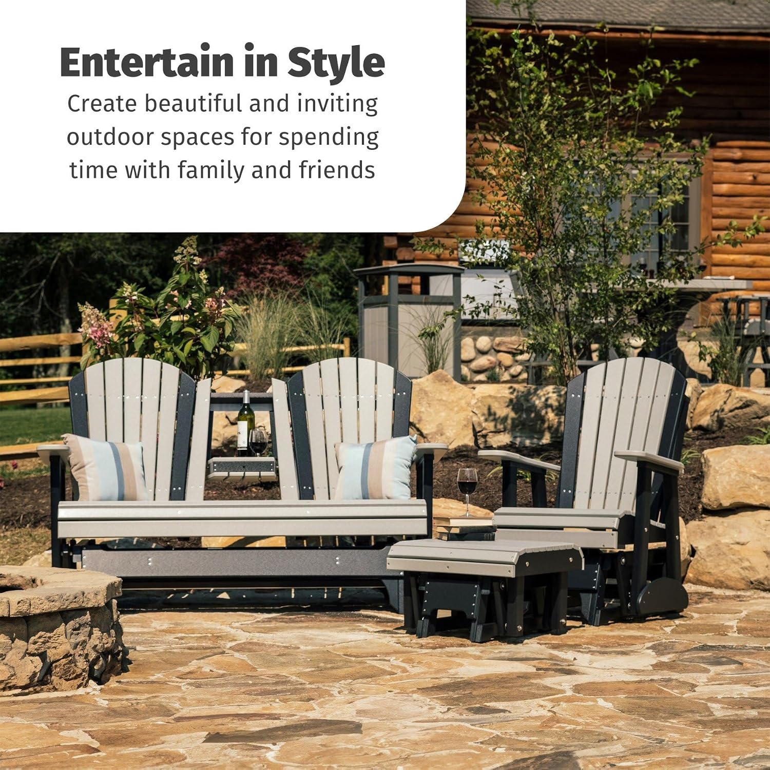 LuxCraft 2' Adirondack Glider Chair, Outdoor Patio Rocking Glider, Gliding Rocker for Outside (Lime Green & Black)
