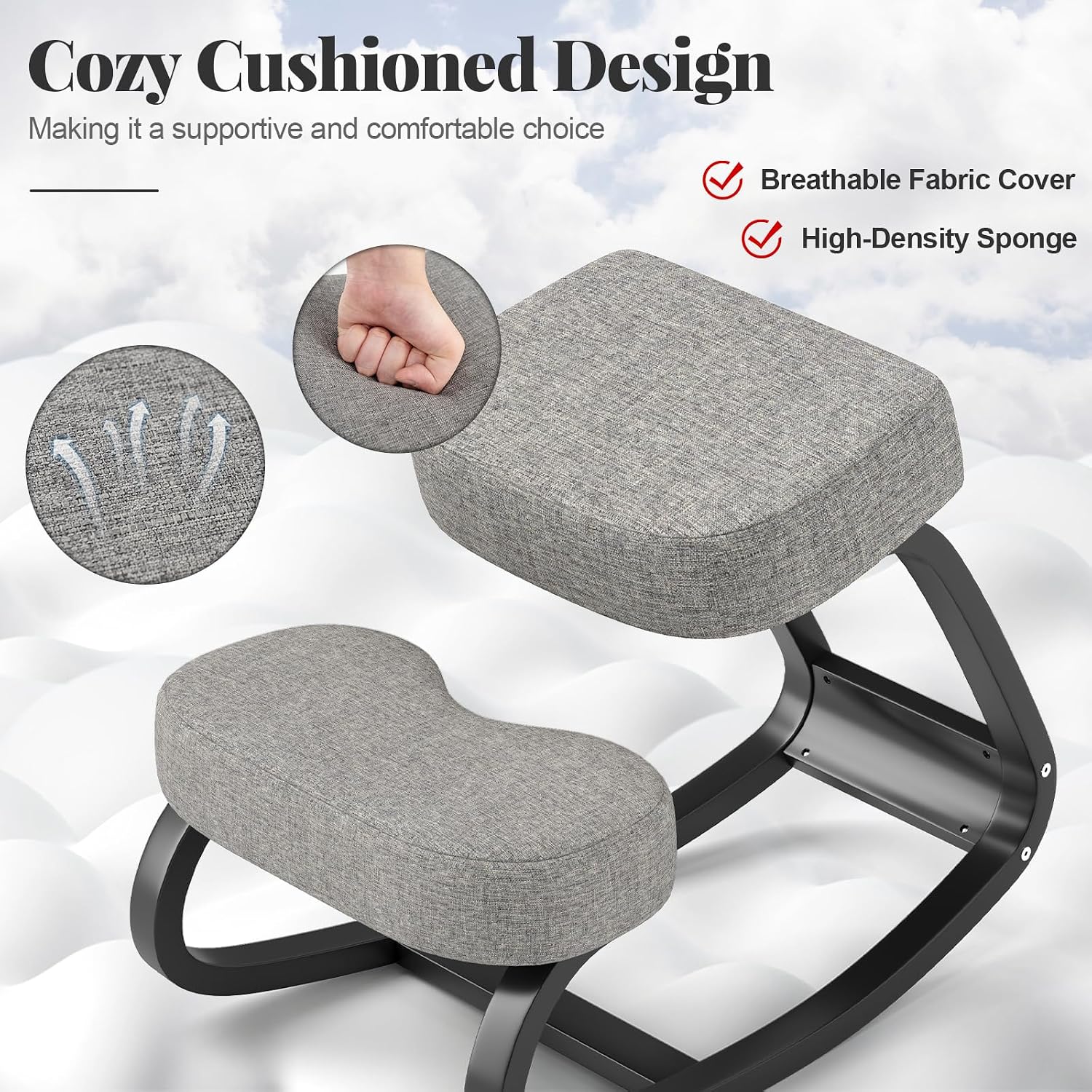 Giantex Ergonomic Kneeling Chair, Rocking Posture Chair with Padded Cushion, Knee Chair for Back Neck Pain Relief, Wooden Kneeling Desk Chair for Home Office