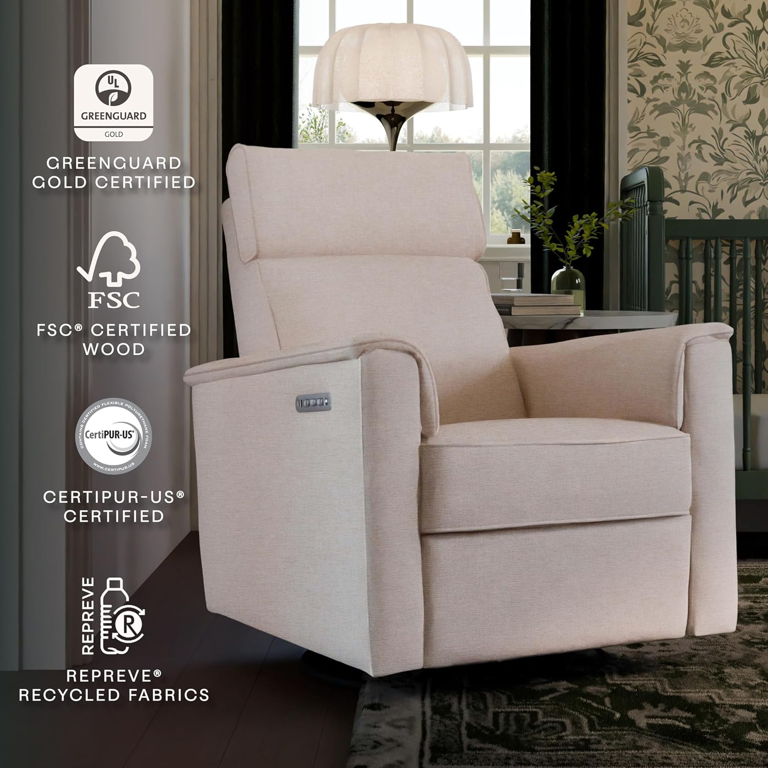 Namesake Willa Pro Power Recliner and Swivel Glider in Performance Beach Eco-Weave, Built-in USB Charging Port, Adjustable Headrest and Lumbar Support | Greenguard Gold and CertiPUR-US® Certified
