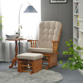 Solid Wood Glider Rocking Chair and Ottoman Set, Rustic Nursery Glider Rocker with Padded Cushion, Smooth Rocking Motion Indoor Living Room Nursing Napping Reading, Honey Beige