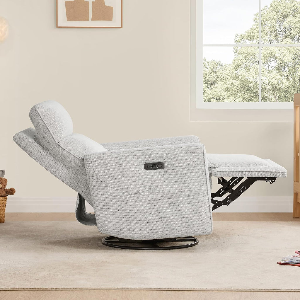 CHITA Power Recliner Chair Swivel Glider with Adjustable Power Headrest, FSC Certified Electronic Modern Nursery Rocking Chair with USB and Type-C Ports, Ivory