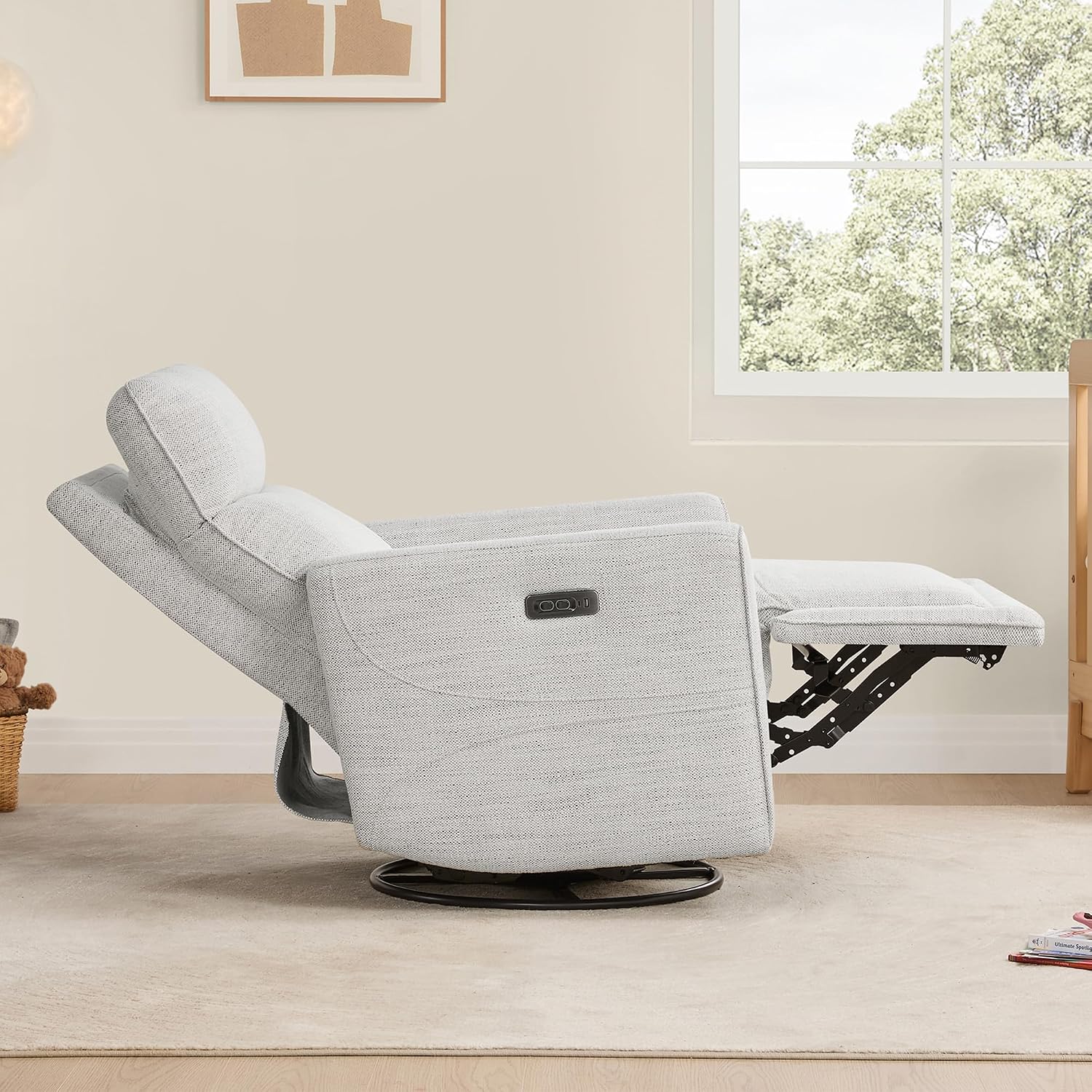 CHITA Power Recliner Chair Swivel Glider with Adjustable Power Headrest, FSC Certified Electronic Modern Nursery Rocking Chair with USB and Type-C Ports, Ivory