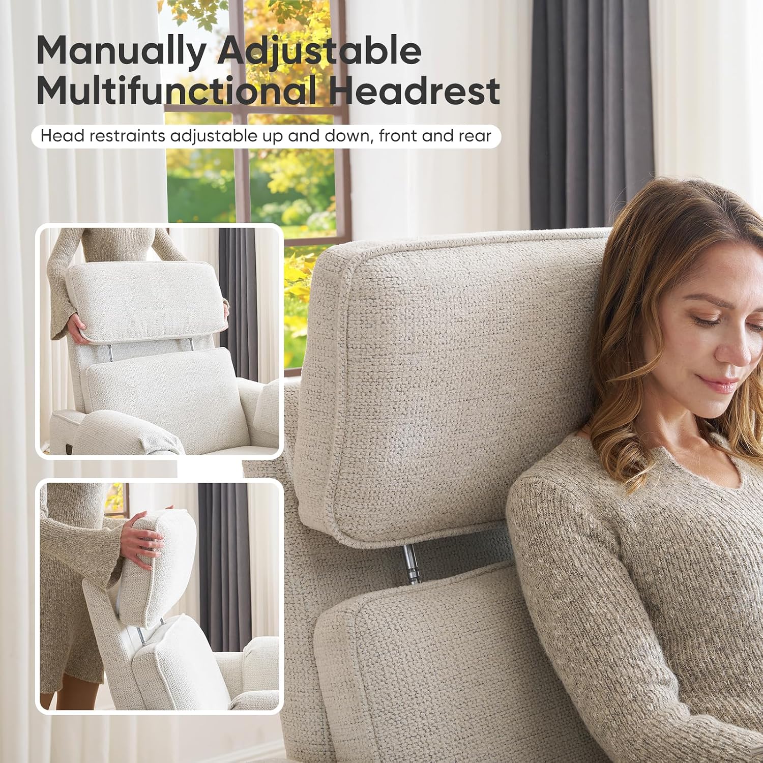 Oversized Power Recliner Chair, 26' Extra Wide Swivel Rocker Recliner with Adjustable Headrest, Chenille Glider Rocking Nursery Chair with Overstuffed Armrest, USB Ports, White