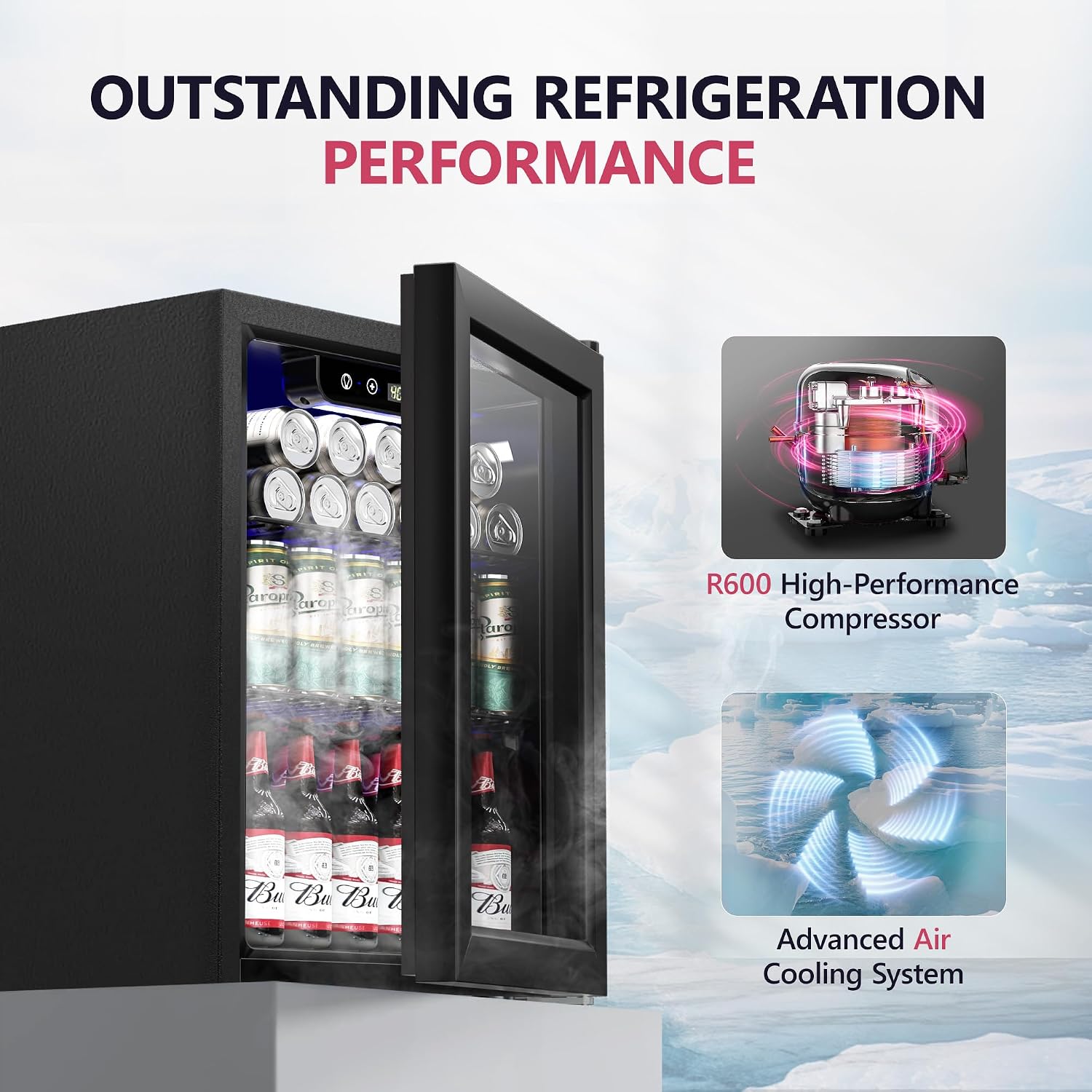Icyglee Beverage Refrigerator Cooler, 16 Bottle 68 Can Mini Fridge with Glass Door, Wine Beer Freestanding Drink Fridge, Digital Temperature Control & Adjustable Shelves for Home Office, 1.7 cu.ft