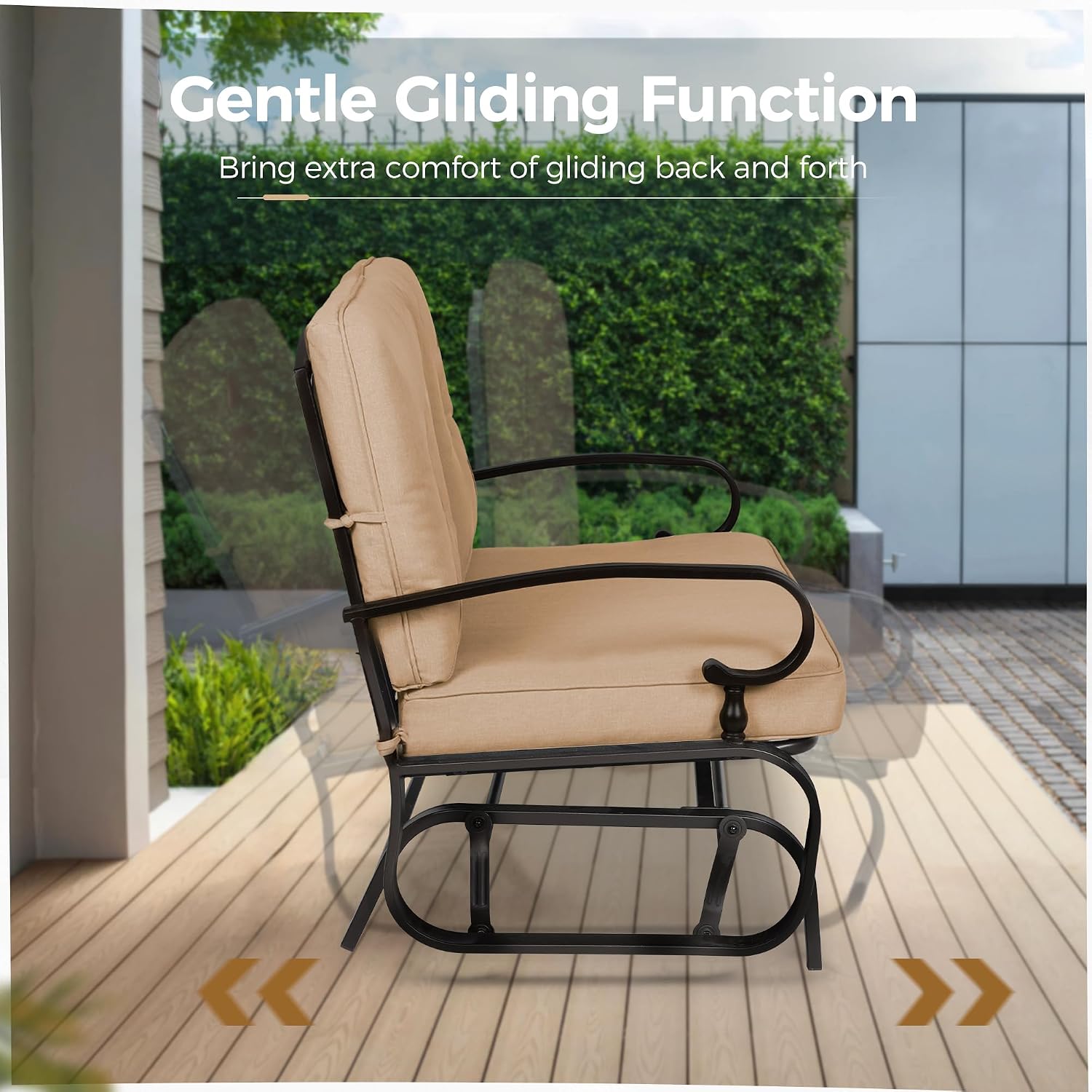 Crownland Outdoor Patio Glider Chair, Rocking Glider Bench for 2 Person, Porch Furniture Loveseat Seating, Wrought Iron Patio Gliders for Outside, Porch, Garden(Brown)