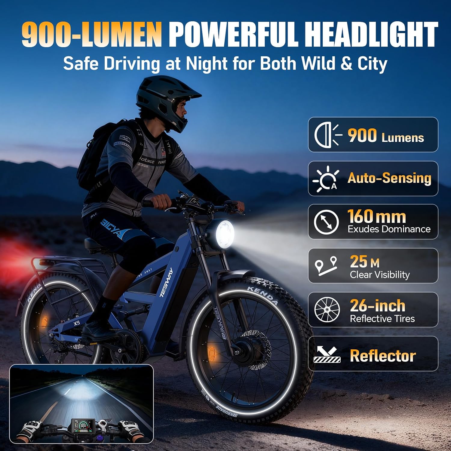 TESWAY X9 Ultra Dual Motor Ebike, 26' Fat Tire Full Suspension AWD Electric Bike for Adults, 4000W 43MPH 240NM, 60V 30Ah(Camo)/25Ah(Other) 120 Miles Long Rang