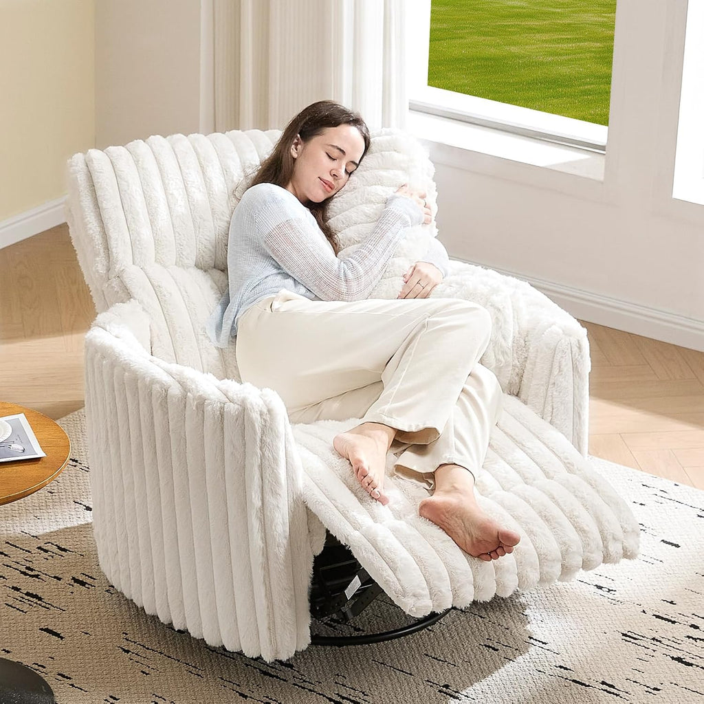 Jocisland Power Rocking Nursery Chair, Oversized Recliner Swivel Glider Chairs for Adults with 2 Pillows, USB & Type-C, Cozy Reclining Armchair Sofa for Living Room, Bedroom, Nursing, Cream Corduroy