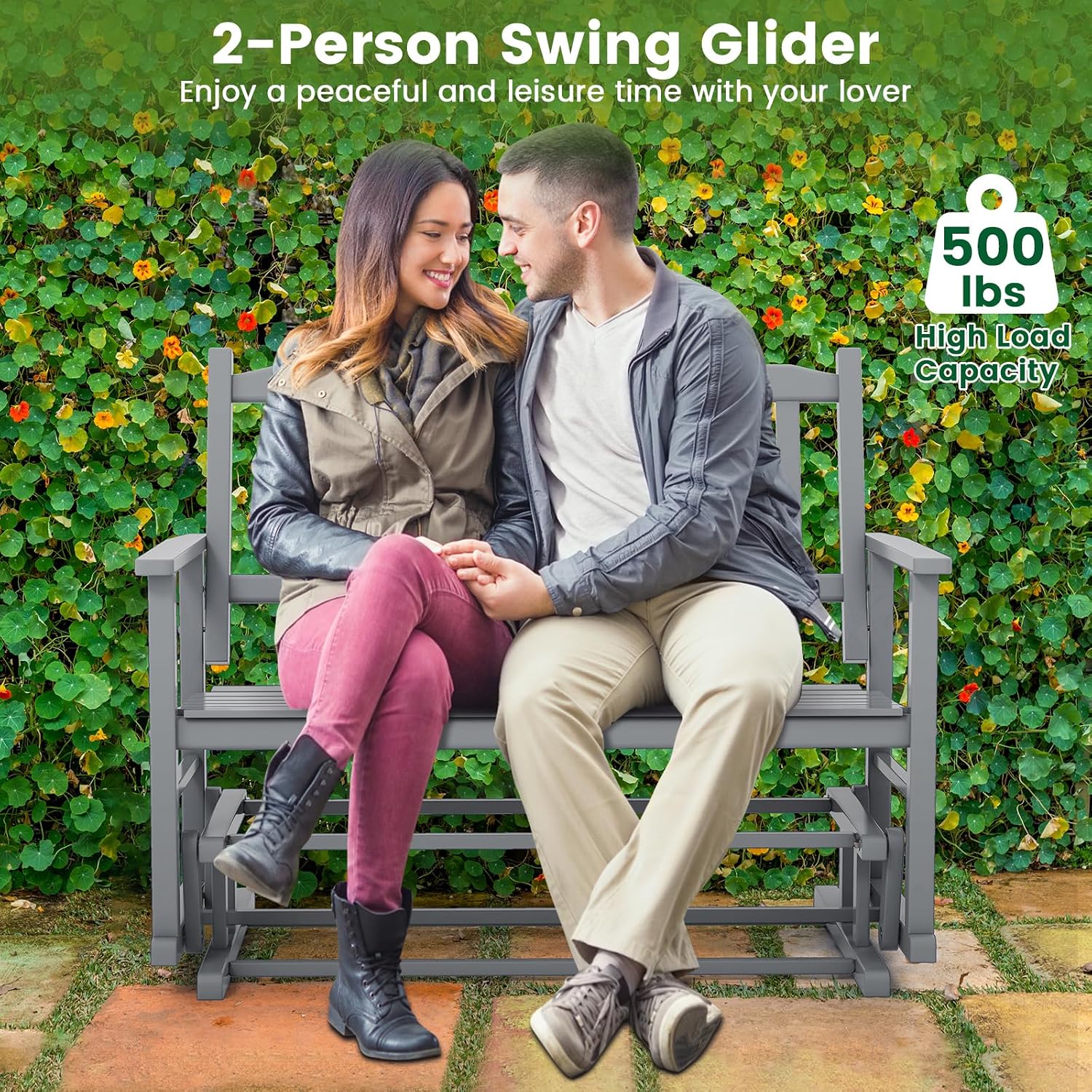 Giantex Outdoor Glider, Patio Glider Bench with Safe Gliding, Slatted Seat & Backrest, 2-Person Loveseat, Glider Rocking Chair, Outside Swing Chair for Garden Yard Lawn Porch Patio Rocker, Blue