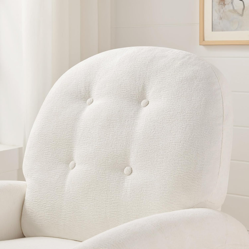 VANOMi 360 Swivel Rocker Recliner Chair, Nursery Rocking Chair with Tufted Backrest, Manual Recliner Chairs for Small Spaces, Upholstered Glider Nursing Chair for Living Room, Bedroom (White)