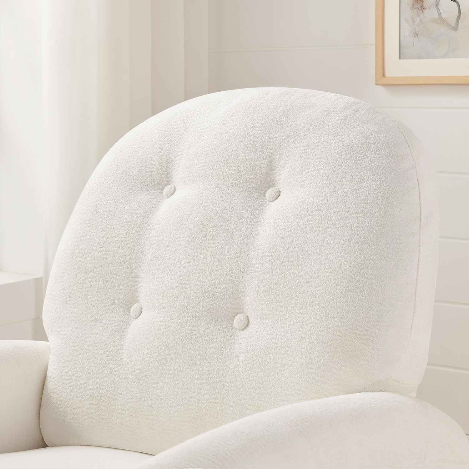 VANOMi 360 Swivel Rocker Recliner Chair, Nursery Rocking Chair with Tufted Backrest, Manual Recliner Chairs for Small Spaces, Upholstered Glider Nursing Chair for Living Room, Bedroom (White)