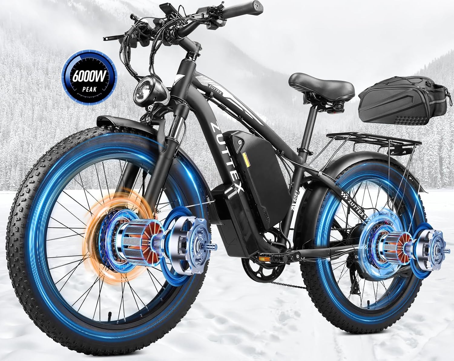 Dual Motor Ebike 8000W Peak for Adults - 58V Max-Output 36AH Battery 24 Inch Fat Tire Electric Bike LCD Display Fast 47MPH 105 Miles Range for Hunting Fishing