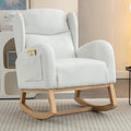 Setawix Teddy Rocking Glider Chair for Nursery,Upholstered Living Room Rocker Arm Chair,Leisure Sherpa Wingback Armchair,Mid Century Modern Rocking Accent Chair with Side Pockets (Wingback Ivory)
