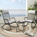 Grand patio 3-Piece Outdoor Rocking Chair Set, Steel Rocking Chairs with Cushions and 18-inch Round Side Table, Outdoor Bistro Set for Patio Porch Deck, Black