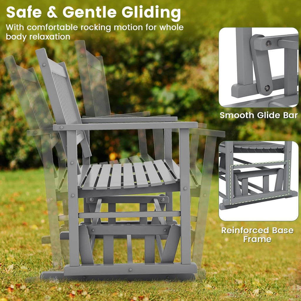 Giantex Outdoor Glider, Patio Glider Bench with Safe Gliding, Slatted Seat & Backrest, 2-Person Loveseat, Glider Rocking Chair, Outside Swing Chair for Garden Yard Lawn Porch Patio Rocker, Blue
