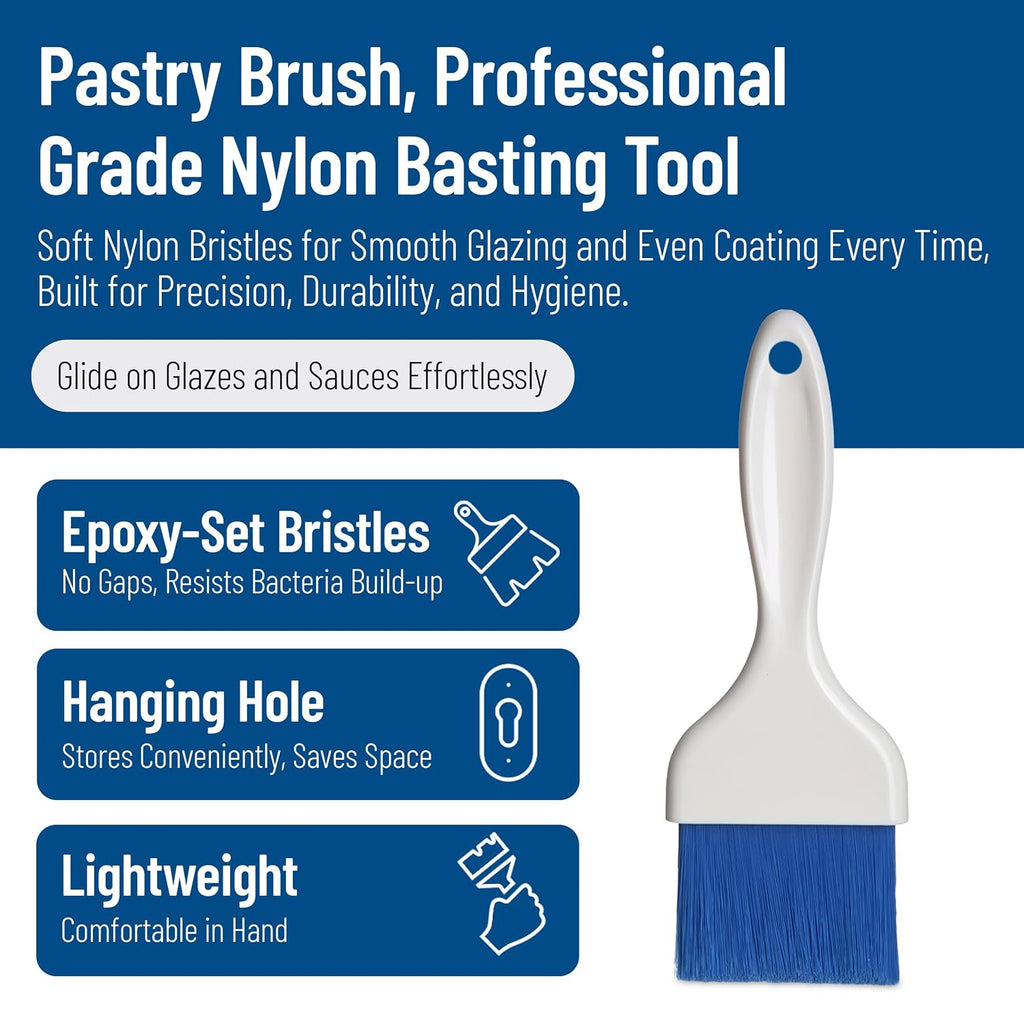 Carlisle Foodservice Products Galaxy Pastry Brush, 3' Wide, Flat, with Hanging Hole, Soft, Tapered with Chisel-Point Trim and Handle, Nylon, Blue, (Pack of 12)