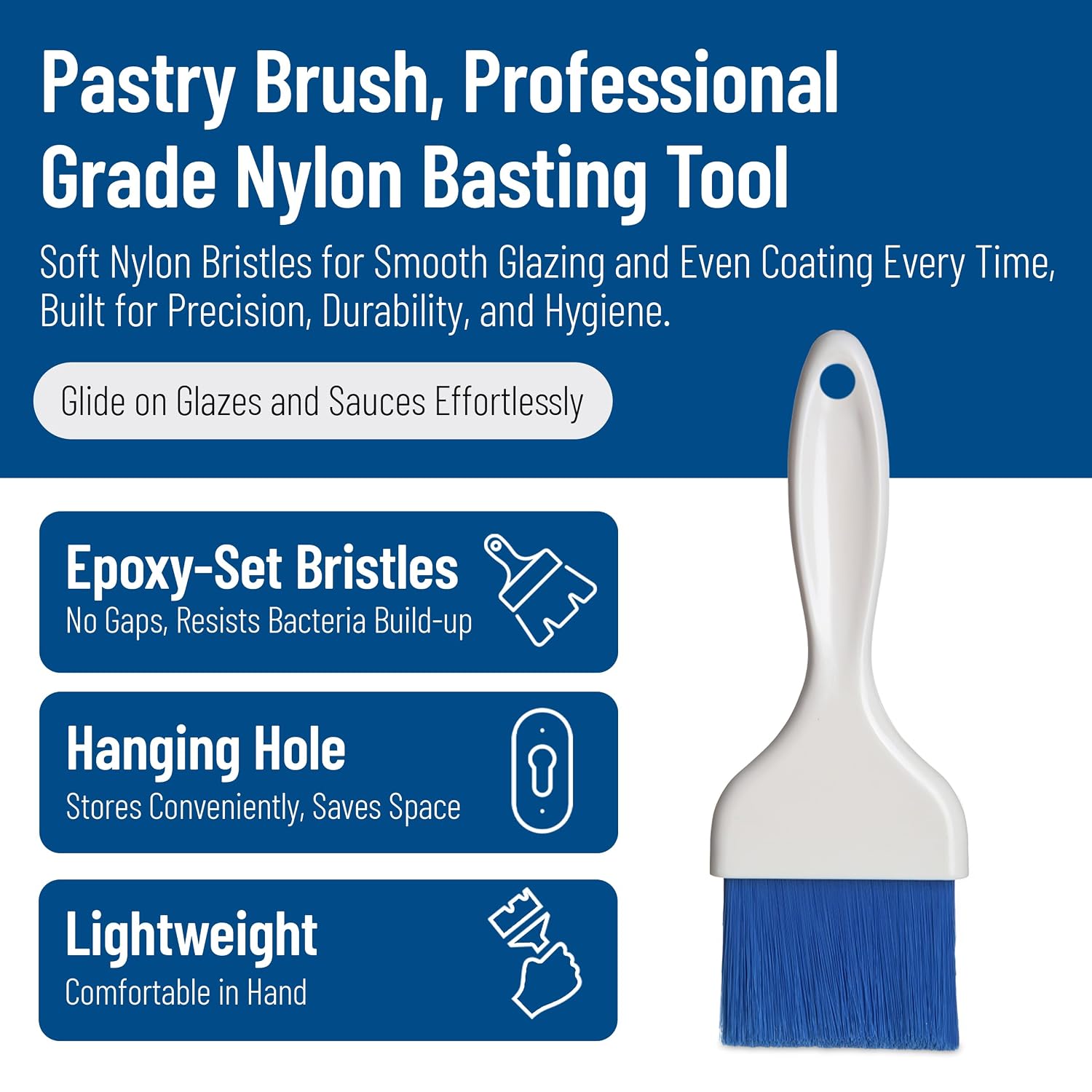 Carlisle Foodservice Products Galaxy Pastry Brush, 3' Wide, Flat, with Hanging Hole, Soft, Tapered with Chisel-Point Trim and Handle, Nylon, Blue, (Pack of 12)