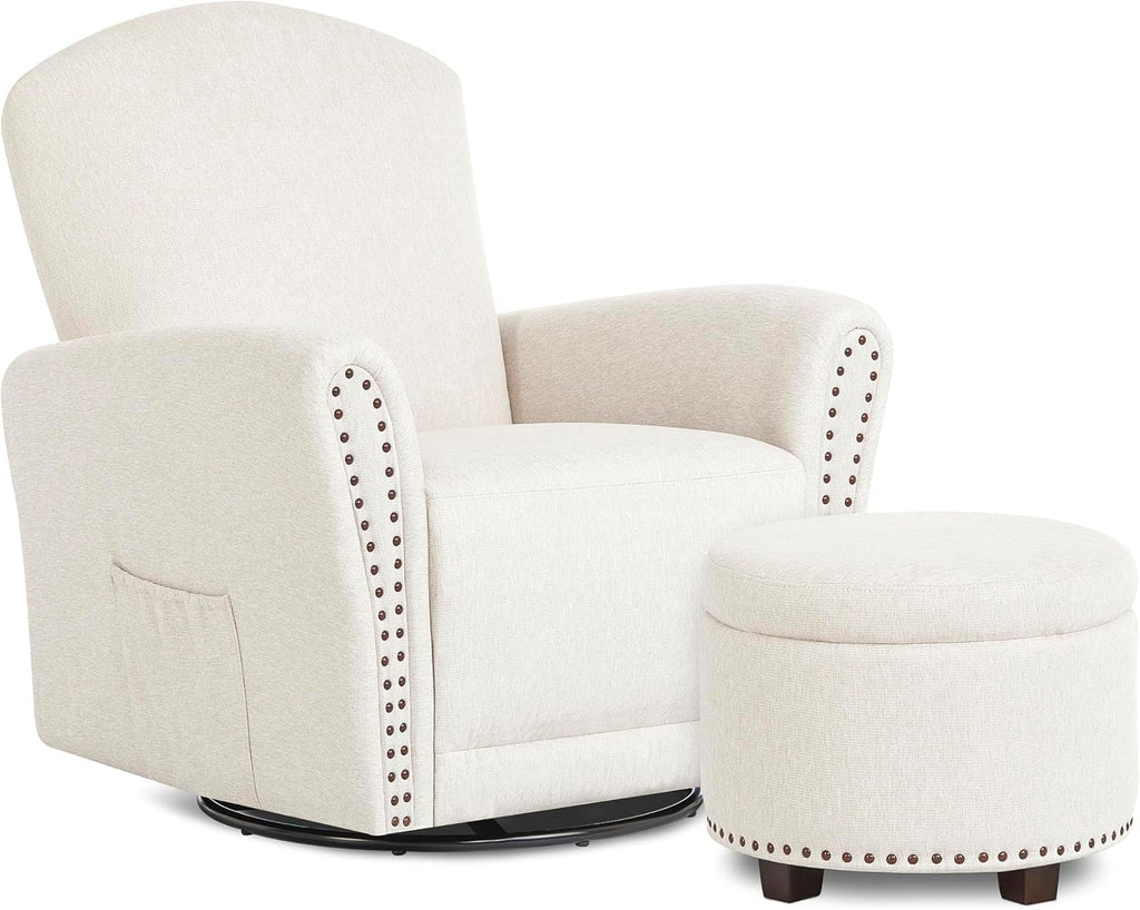 Evolur Vienna Swivel Glider with Ottoman, FSC Certified, Greenguard Gold and JPMA Certified Glider Rocking Chair, 360° Swivel Motion, Ergonomic Design Nursery Glider, Sweet Cream