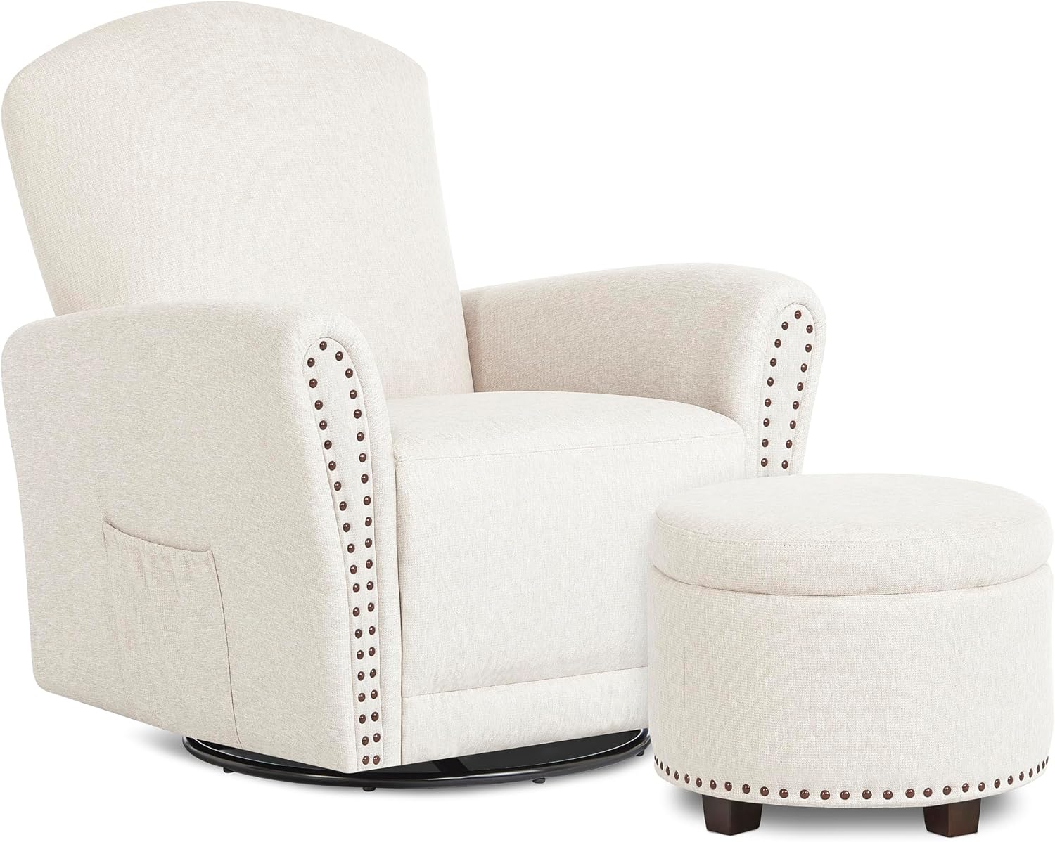 Evolur Vienna Swivel Glider with Ottoman, FSC Certified, Greenguard Gold and JPMA Certified Glider Rocking Chair, 360° Swivel Motion, Ergonomic Design Nursery Glider, Sweet Cream