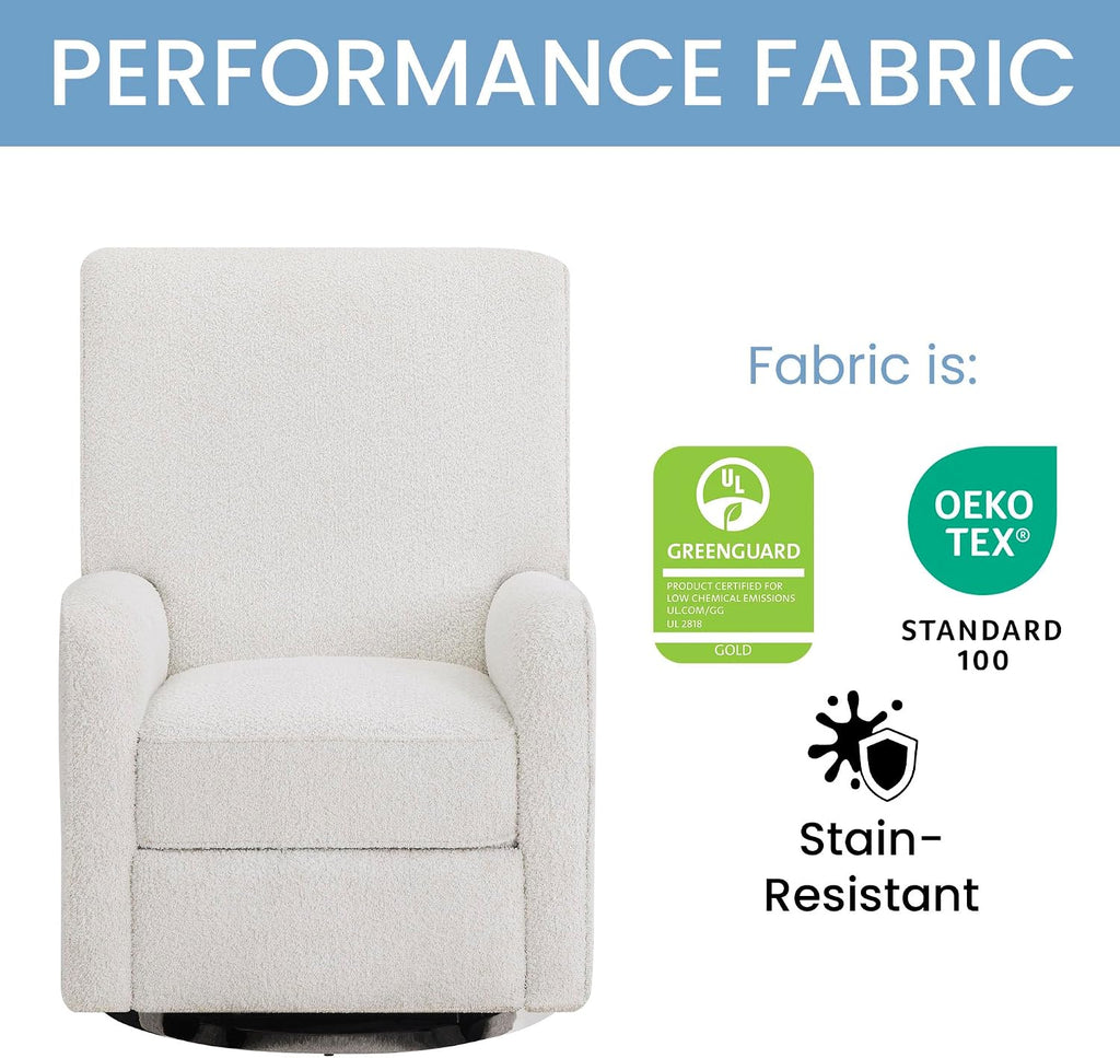 Delta Children Nest Nursery Swivel Recliner - Fabric is GREENGUARD Gold Certified and Oeko-TEX Standard 100 - Upholstered in a Unique Chenille Yarn for Blanket Like Softness, Oyster
