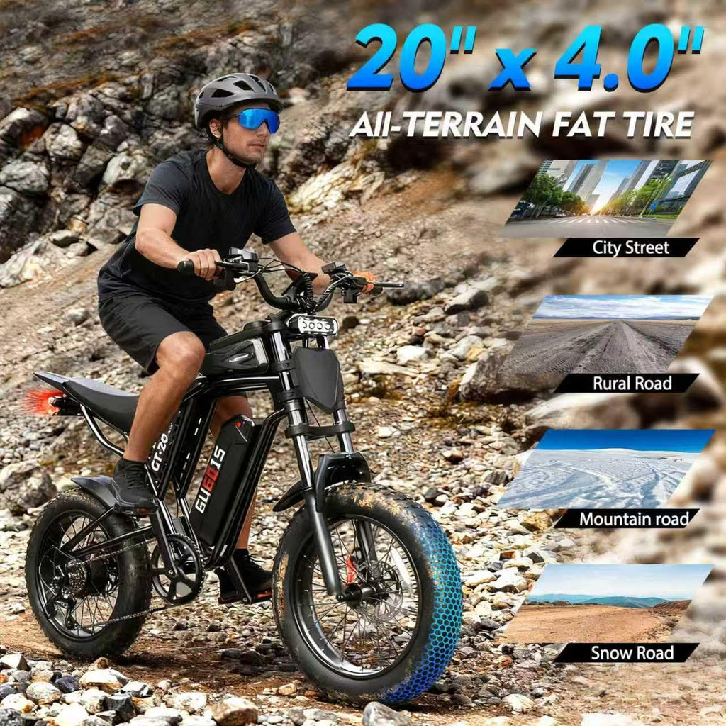 GugoIs Electric Bike for Adults,1500W Peak Motor, 34MPH, 48V 20AH Battery, Max 30-60 Miles Electric Motorcycle, 20' Fat Tire Dirt Bike, 7-Speed E-Bike