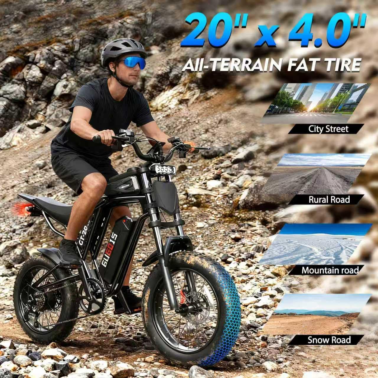GugoIs Electric Bike for Adults,1500W Peak Motor, 34MPH, 48V 20AH Battery, Max 30-60 Miles Electric Motorcycle, 20' Fat Tire Dirt Bike, 7-Speed E-Bike