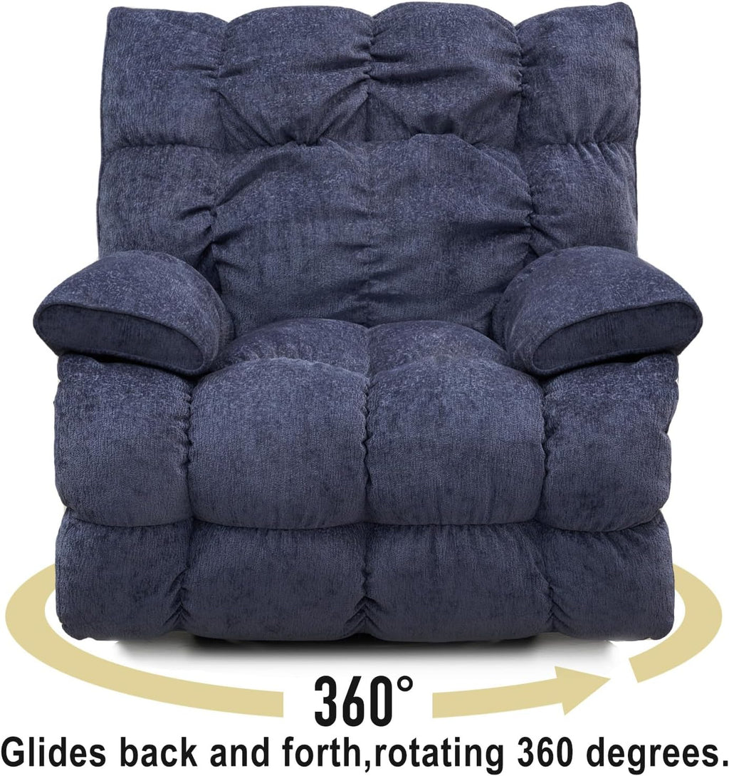 SITJOY Oversized Power Swivel Rocker Recliner Chair, Overstuffed Extra Wide Rocking Chair for Big and Tall, Glider Recliner Nursery Chair, Soft Breathable Fabric in Dark Blue, Manual
