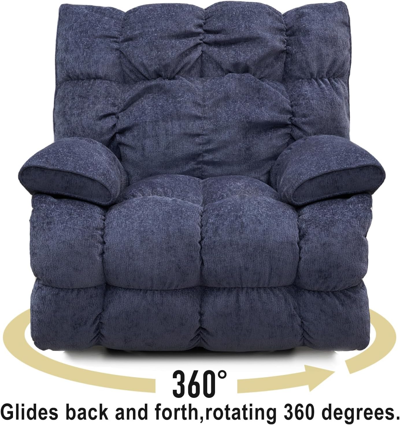 SITJOY Oversized Power Swivel Rocker Recliner Chair, Overstuffed Extra Wide Rocking Chair for Big and Tall, Glider Recliner Nursery Chair, Soft Breathable Fabric in Dark Blue, Manual