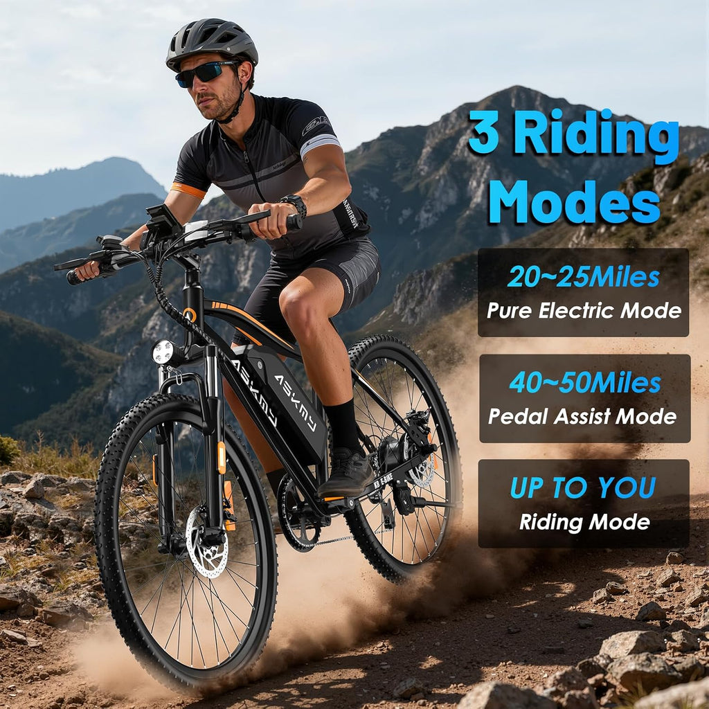 REOCRO Electric Mountain Bike for Adults, 26' E-Bike with 750W Peak, 48V Removable Battery, 45+ Miles PAS Range, 25MPH, 7 Speed, Commuter Ebike for Daily Ride, Electric Bicycle for Teens