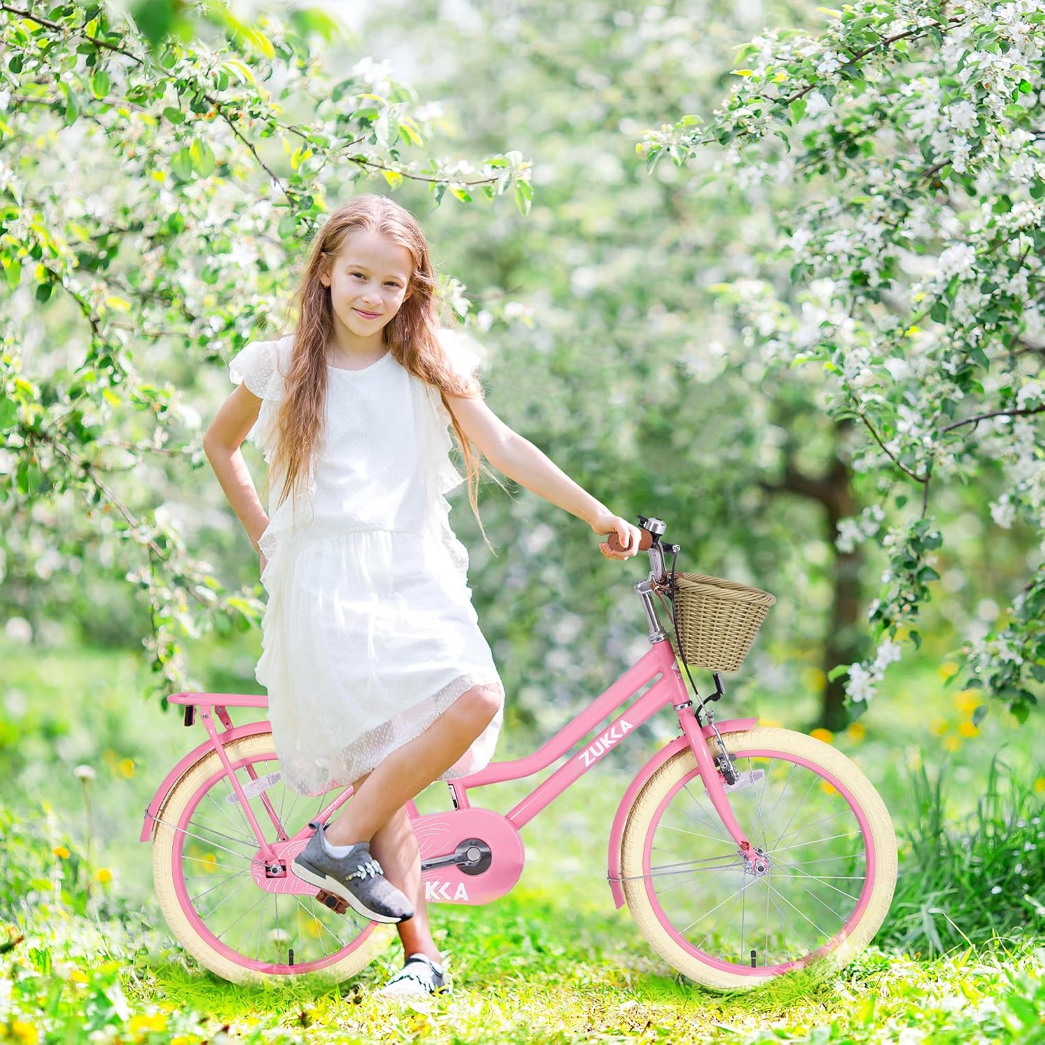 MEGHNA Cruiser Bike 20 inch/24 inch Wheels Girls Women Bike Single Speed Commuter Bike with Basket V-Brake and Coast Brake Women Ladys Bicycle, Multicolors