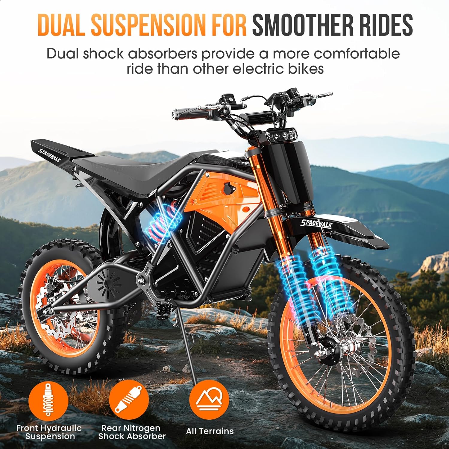 EILLEO Adult Electric Dirt Bike, Electric Mountain Bike with 3000W Brushless Motor - 37.5 MPH, 48V/20Ah Removable Battery, Hydraulic Brakes & Full Suspension Electric Motorcycle for Teens 13+