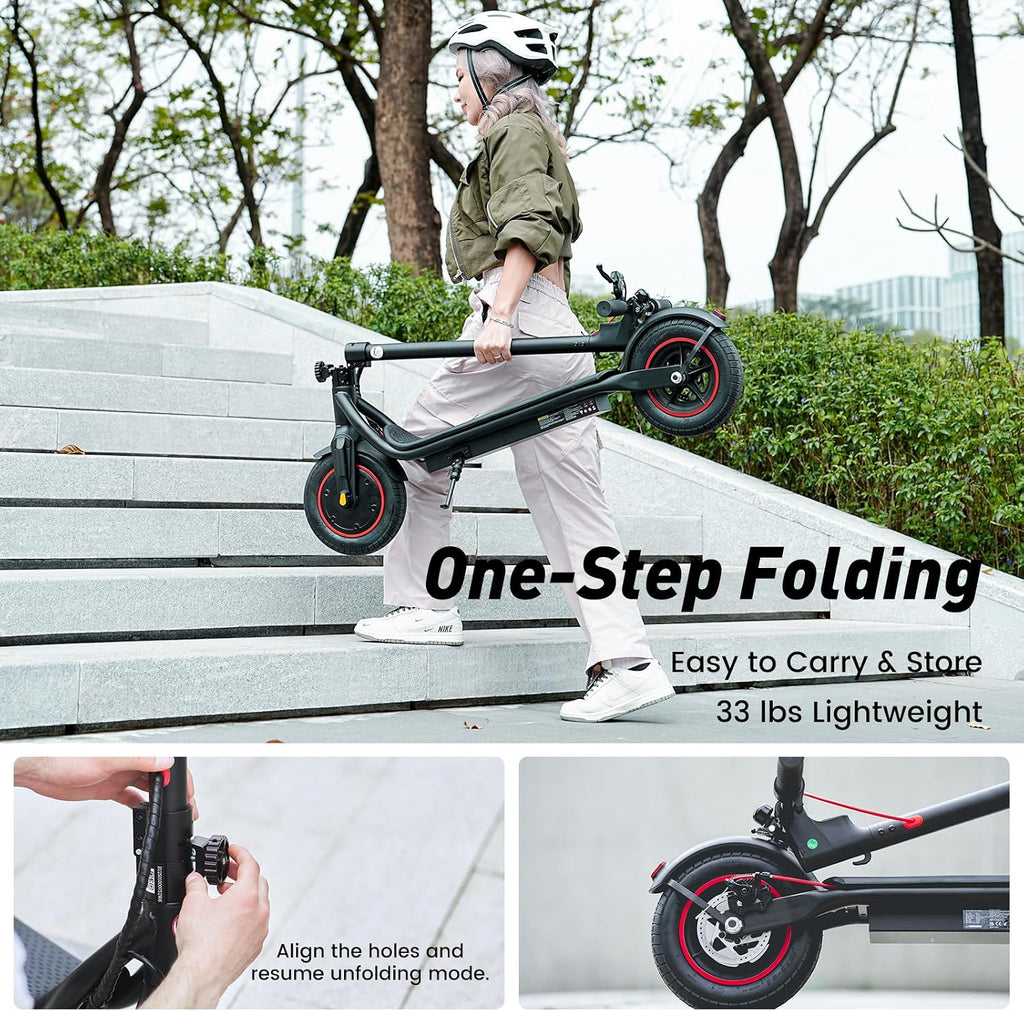 Electric Scooter, 28/22 Miles Range, 28/23 MPH Speed, 10' Tire, 1000/500W Powerful Motor, Disc Brake & Smart APP, with Lights, Portable Foldable Commuting Electric Scooter for Adults and Teens