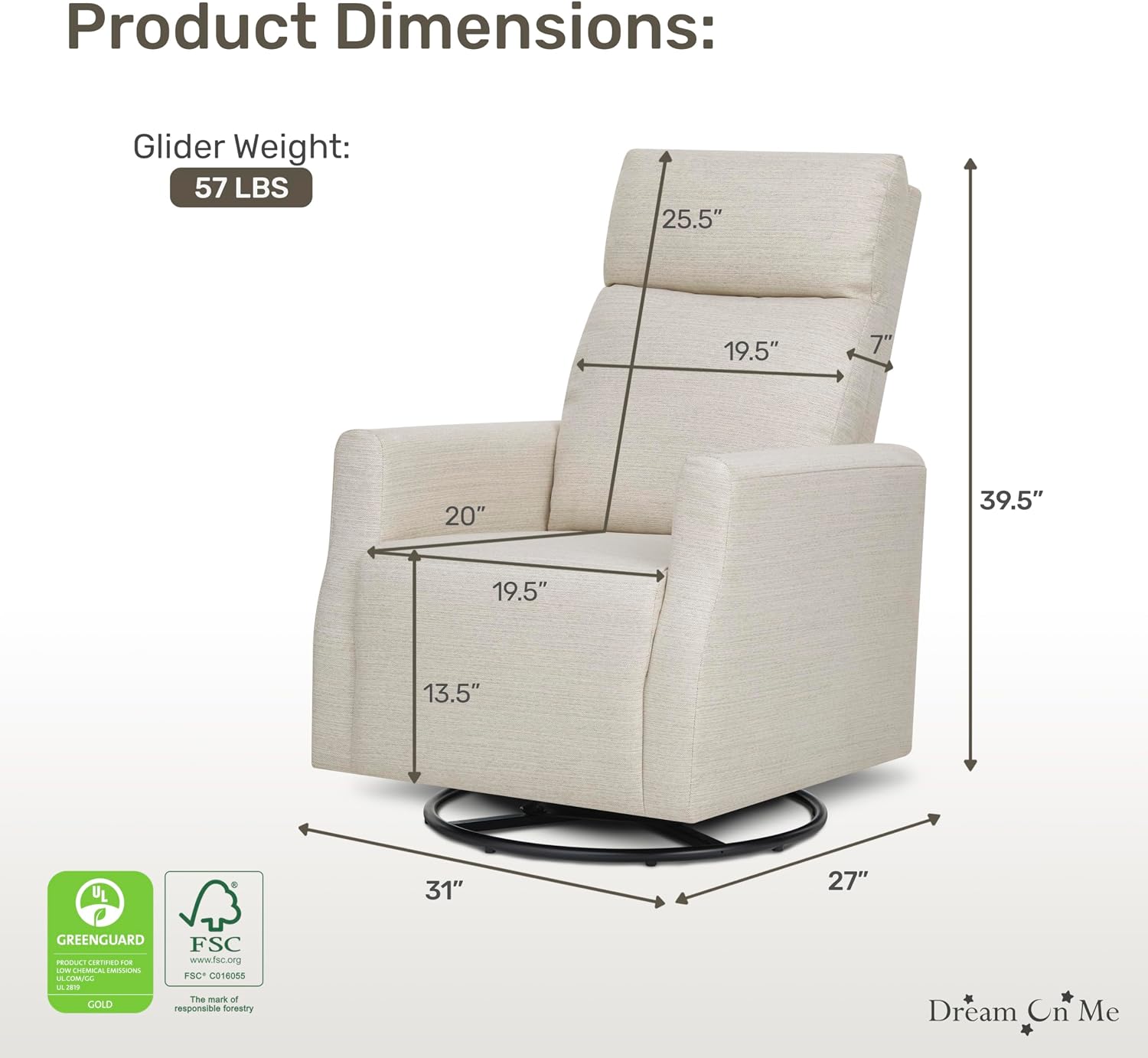 Dream On Me Oliver Swivel Glider with 360-Degree Swivel and Plush Corduroy Fabric, FSC Certified.