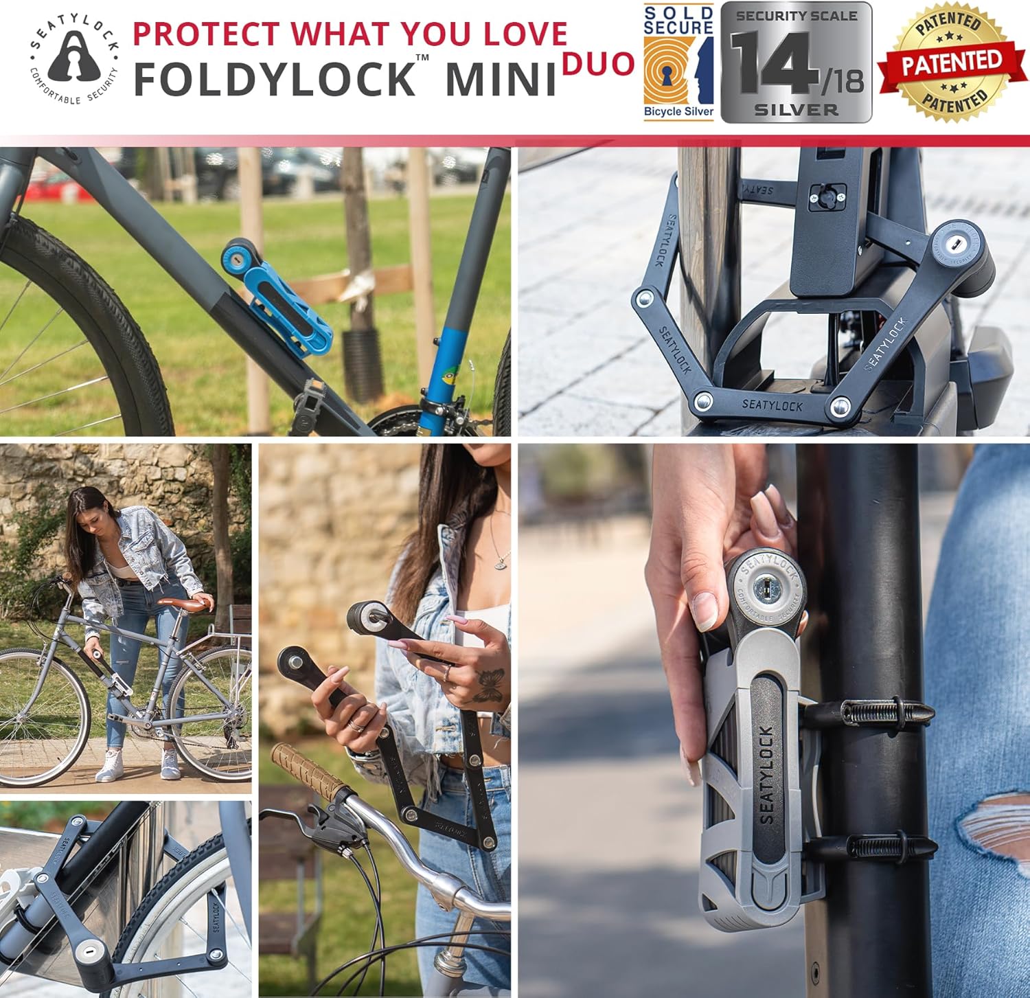 Seatylock FoldyLock Mini Folding Bike Lock - Patented Lightweight Bicycle Lock - Heavy Duty Anti Theft Guard with Key for Electric Scooter & City Bikes