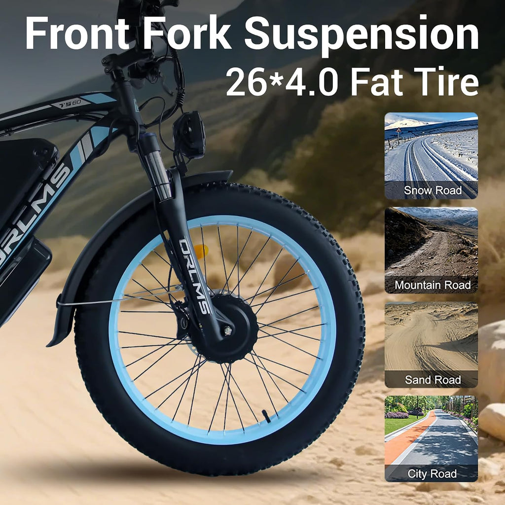 6000W Peak Dual Motor Electric Bike for Adults, 60V 25AH Battery, 45MPH & 100 Miles Range,21-Speed Full Suspension, 26' x 4.0' Fat Tire Off-Road E-Bike for All Terrain Snow Sand
