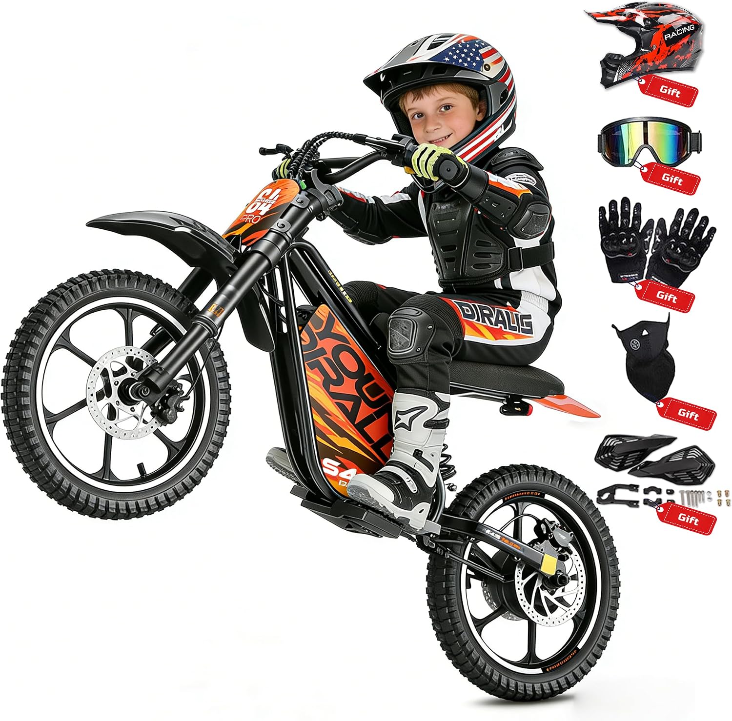 eAhora S4 Pro 48V Electric Dirt Bike for Kids 8-14, Peak 1200W Motor 3-Speed Up to 26.8MPH, 37 Miles Range Kids Electric Motorcycle, Hydraulic Brakes, Inverted Suspension, Orange
