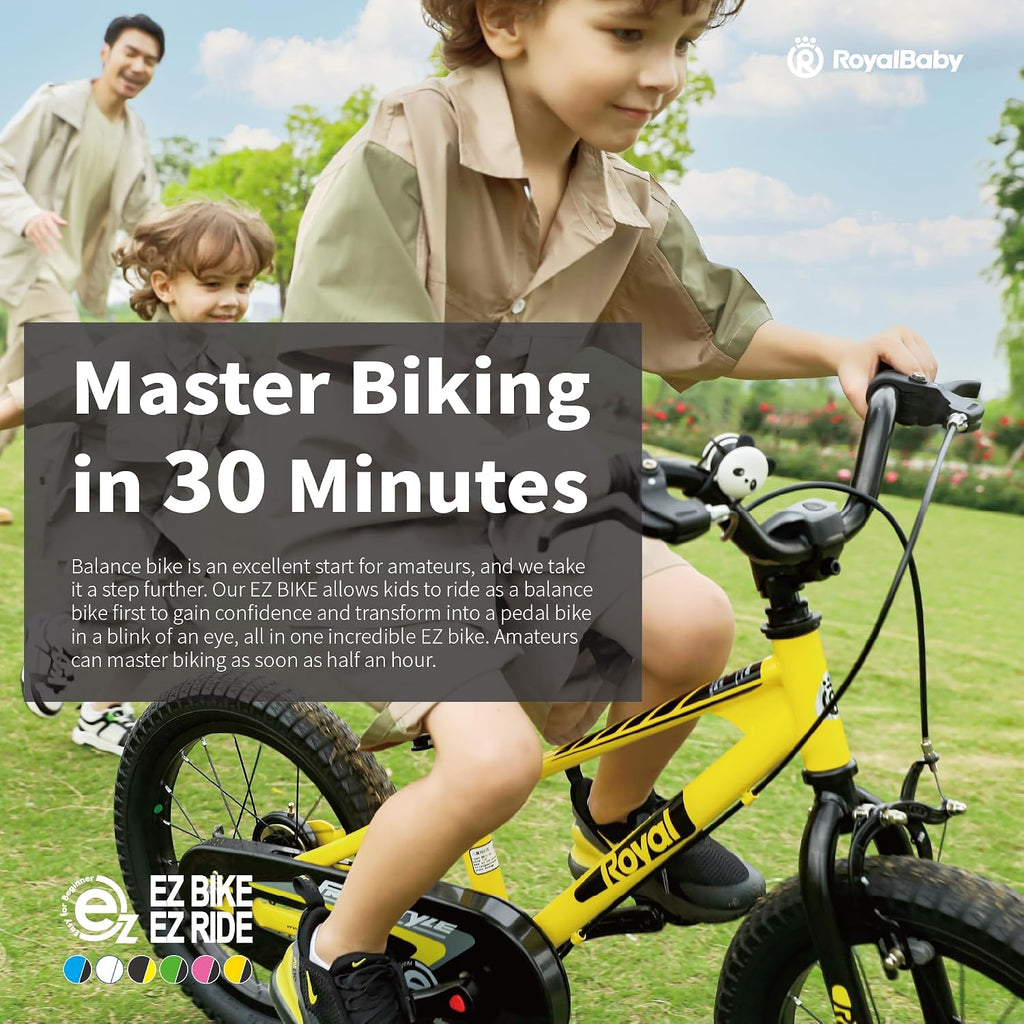 RoyalBaby EZ Kids Bike 12 14 16 18 20 Inch Balance Pedal 2-in-1 Training Bicycle Boys Girls Ages 3 to 12 Years Easy Learn for Beginners