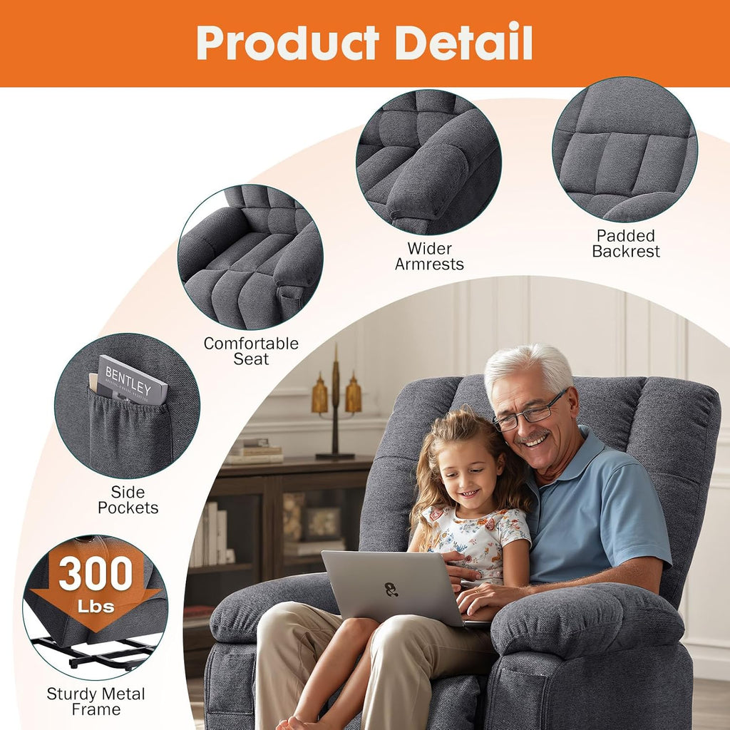 Sweetcrispy Power Lift Recliner Chair with Vibration Massage and Heat for Elderly, Ergonomic Overstuffed Breathable Fabric Reclining Chair with 3 Pockets, Remote Control, Living Room, Light Brown