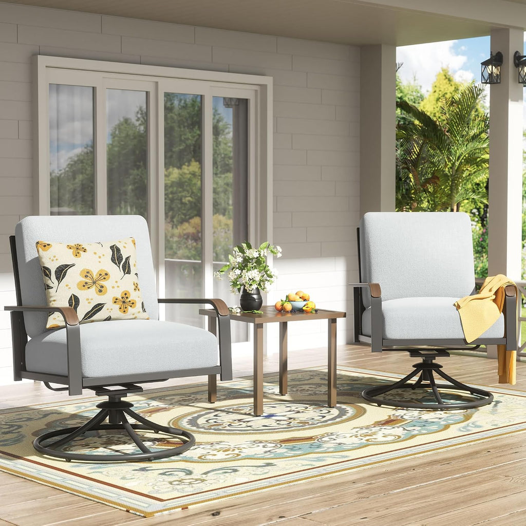 NATURAL EXPRESSIONS Outdoor Bistro Set,3 Piece Swivel Glider Rocking Chairs Patio Conversation Furniture Set with 2 Rockers,Metal Table,6' Thick Cushions for Backyard, Porch,Balcony,350lbs