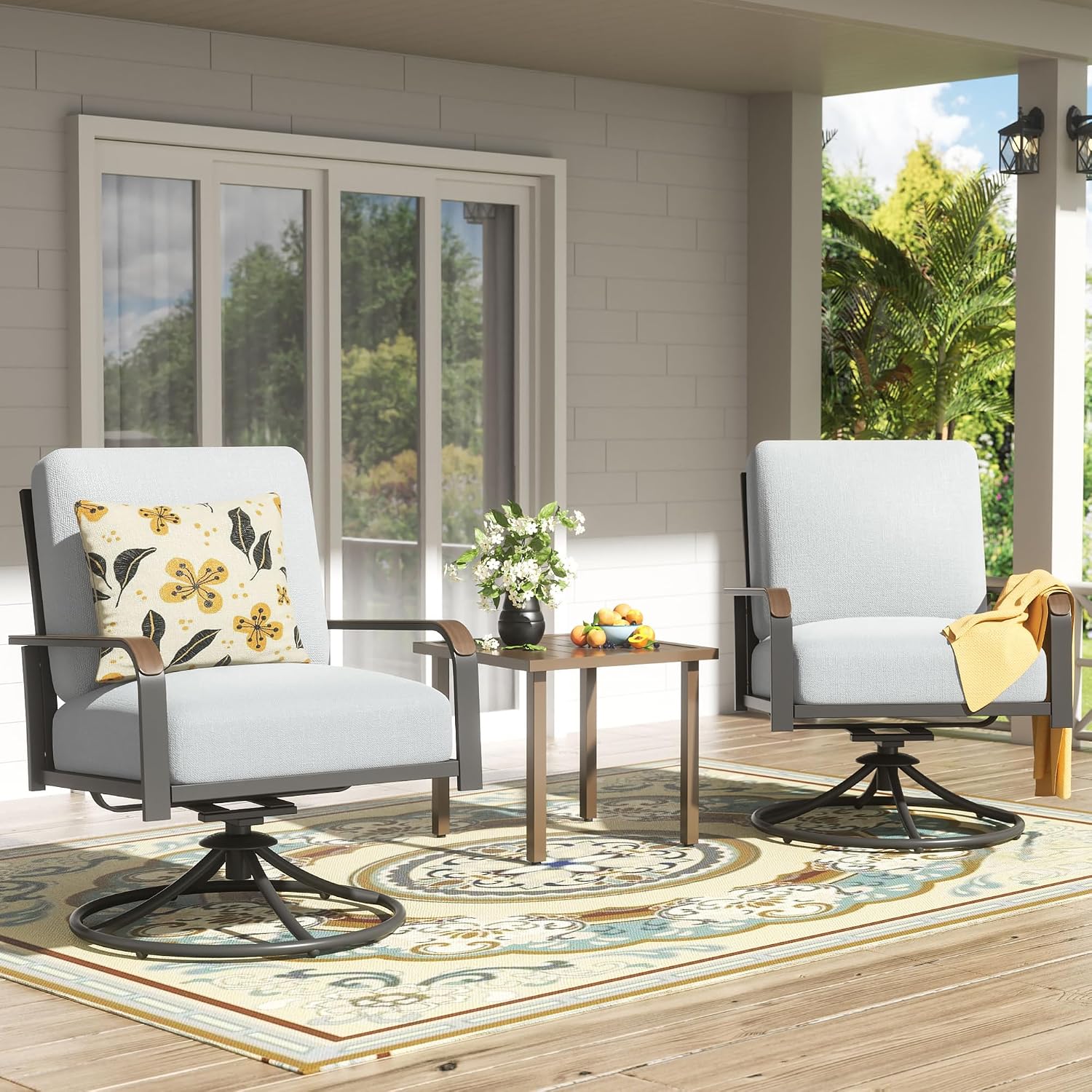 NATURAL EXPRESSIONS Outdoor Bistro Set,3 Piece Swivel Glider Rocking Chairs Patio Conversation Furniture Set with 2 Rockers,Metal Table,6' Thick Cushions for Backyard, Porch,Balcony,350lbs
