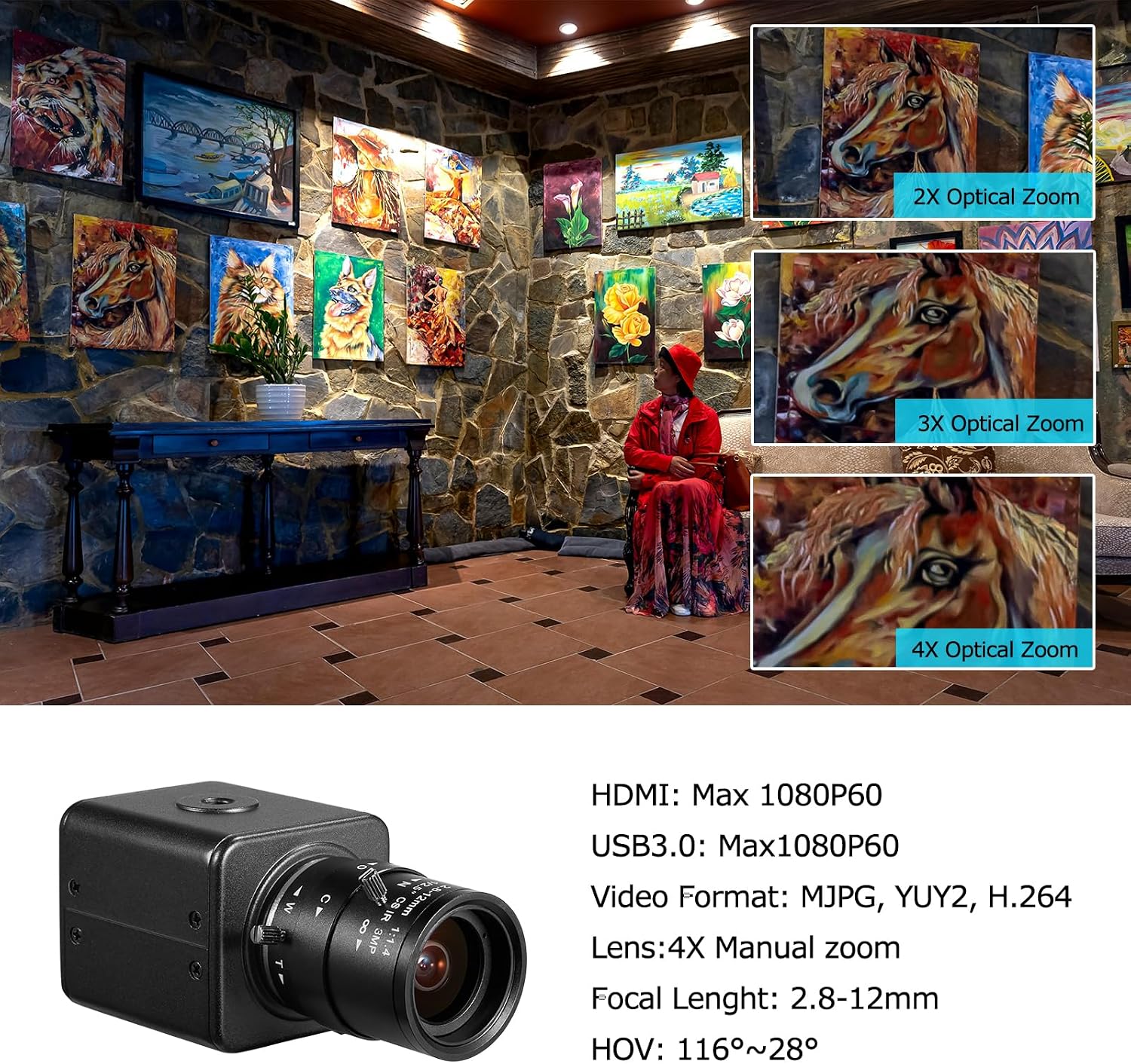 HDMI USB3.0 Dual Output HD YUY2 1080P 60fps Digital Security Camera, Industry Digital C-Mount with Manual 2.8-12mm Varifocal HD Lens, OSD Menu via Remote Controller
