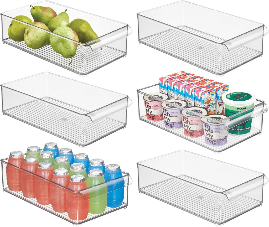 iDesign Large Stackable Fridge or Freezer Bin with Front Handle - Set of 6 - Clear - Made in USA