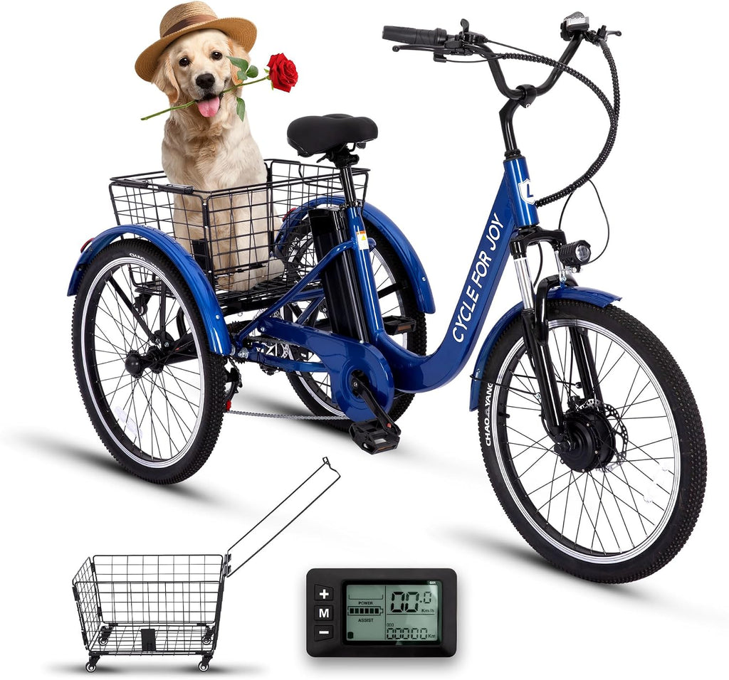Electric Tricycle for Adults, 7-Speed Electric Trike with 48V 624WH Removable Battery, 70Miles Long Lasting Range in PAS 1, 18.6Mph Max, 3 Wheel Electric Bike, Dual Disc, 24'