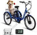 Electric Tricycle for Adults, 7-Speed Electric Trike with 48V 624WH Removable Battery, 70Miles Long Lasting Range in PAS 1, 18.6Mph Max, 3 Wheel Electric Bike, Dual Disc, 24'