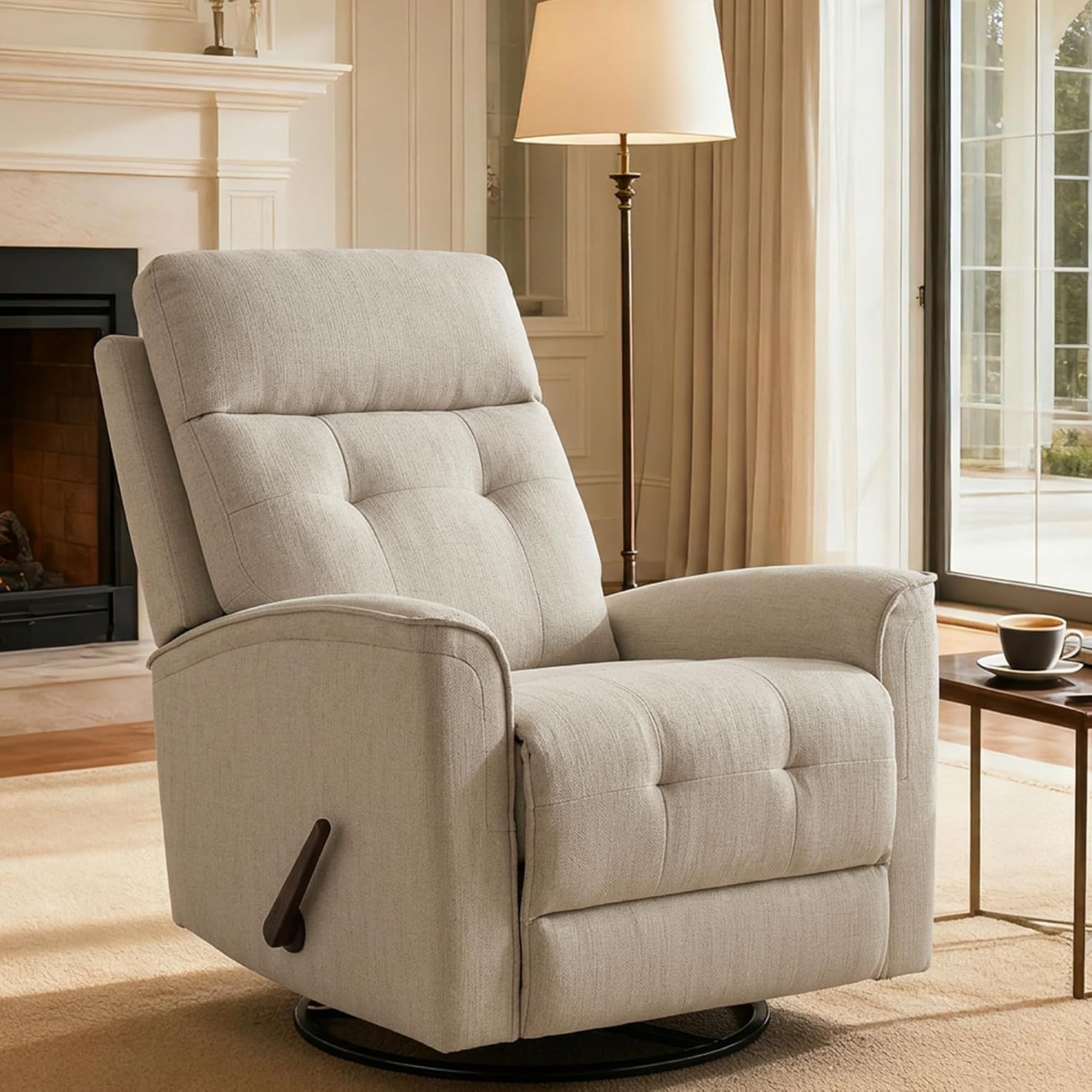 Swivel Rocker Recliner Chair for Adults, Rocking Chair, Small Swivel Recliner for Small Spaces, Living Room, Bedroom, RV(Beige)